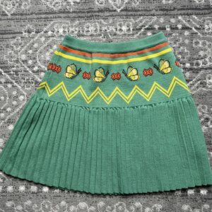 PP Town Butterfly Sweater Knit Pleated Skirt Girls Size 12 Green Yellow Tennis